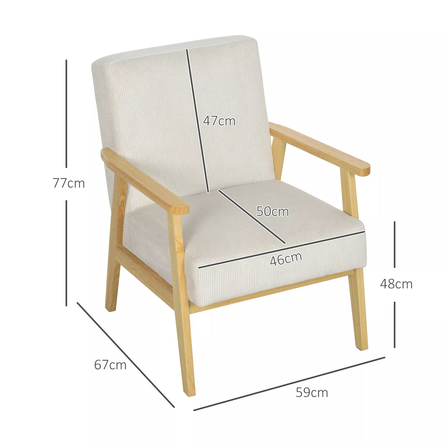 Modernus fotelis su porankiais, su audinio užvalkalu, pagamintas iš kaučiuko medienos, akcentinis fotelis, atlaiko 120 kg, kreminės baltos spalvos.