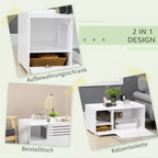 2-in-1 dizaino infografika: spintelė, staliukas, katės tualetas