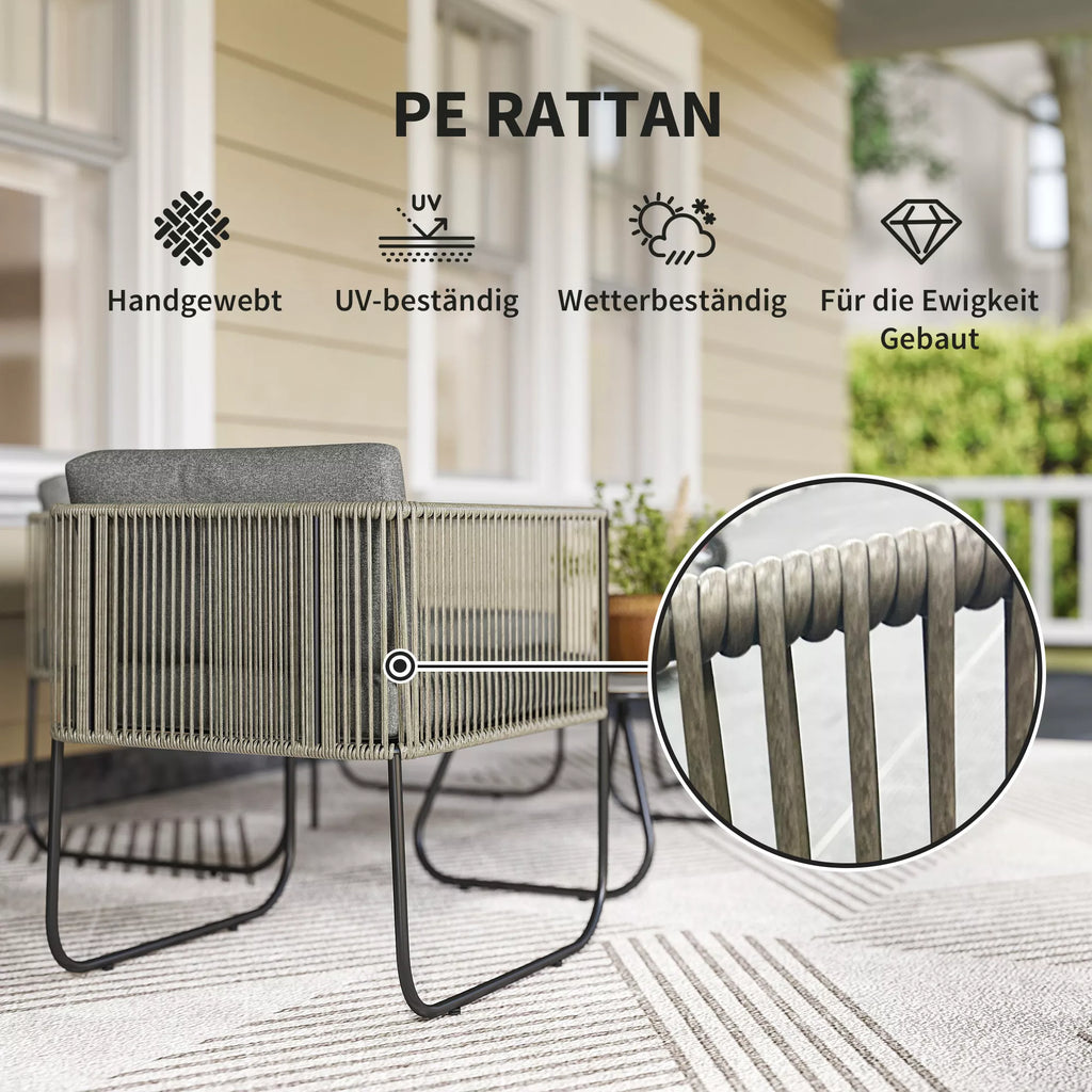 Sodo baldų komplektas iš polirattanų Poilsio komplektas su sofa, foteliais, stalu, pagalvėlėmis, atsparus oro sąlygoms 116 x 60 x 69 cm Ruda + tamsiai pilka