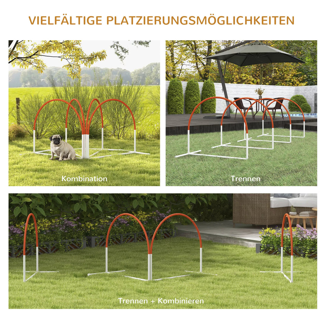 Agility rinkinys šunims, 4 dalių, su krepšiu, 89x69x99 cm, baltas–oranžinis