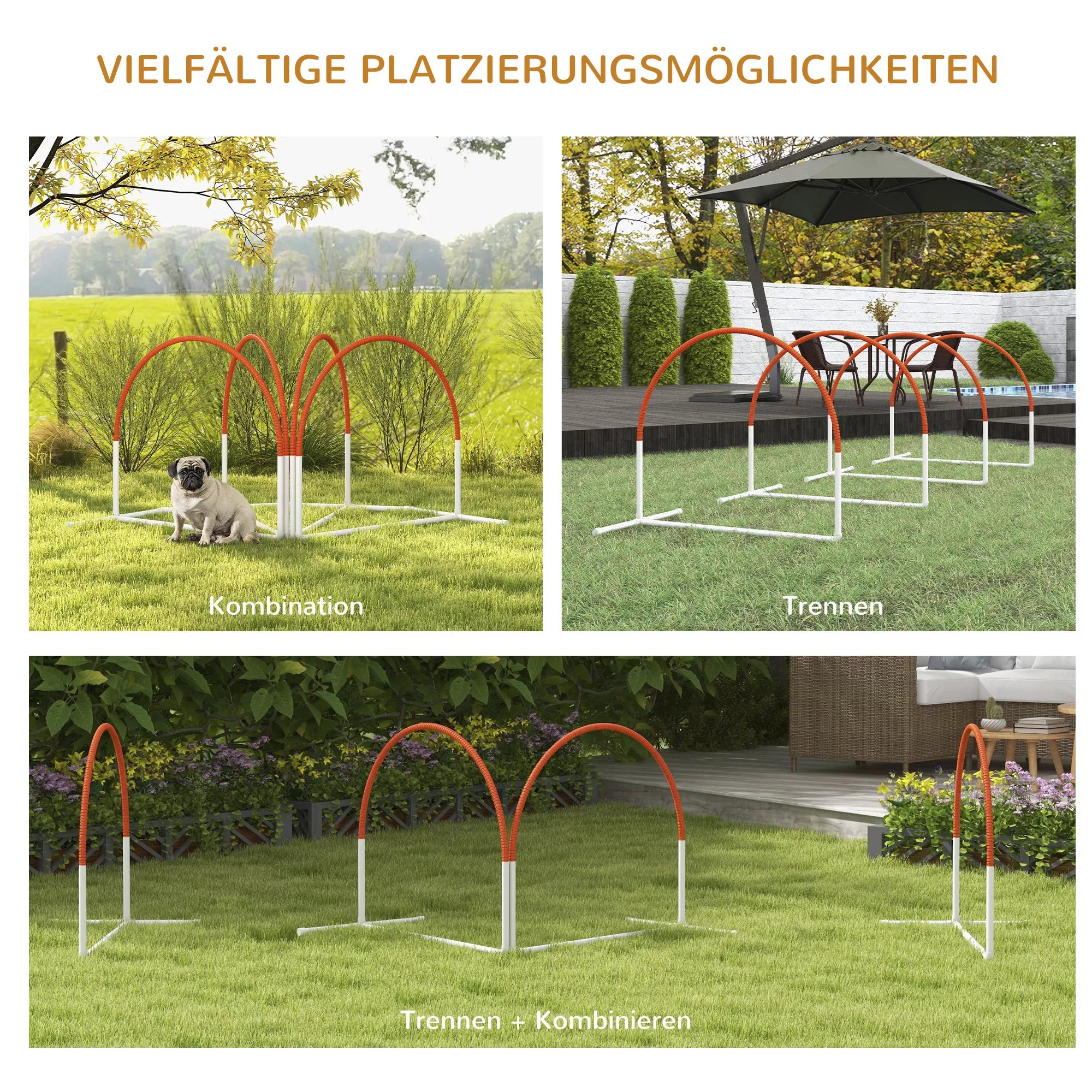 Agility rinkinys šunims, 4 dalių, su krepšiu, 89x69x99 cm, baltas–oranžinis