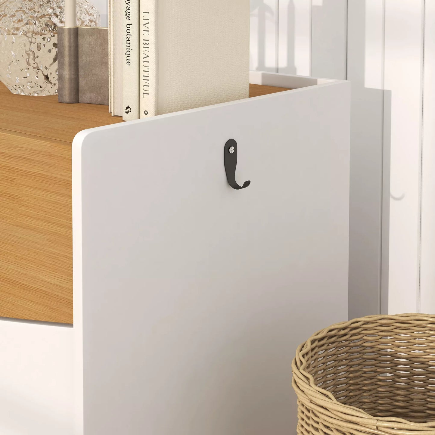 Kačių tualetas, ištraukiamas, spintelės dizainas, su kraiko padėklu, 78x50x51cm, Ąžuolas/Balta