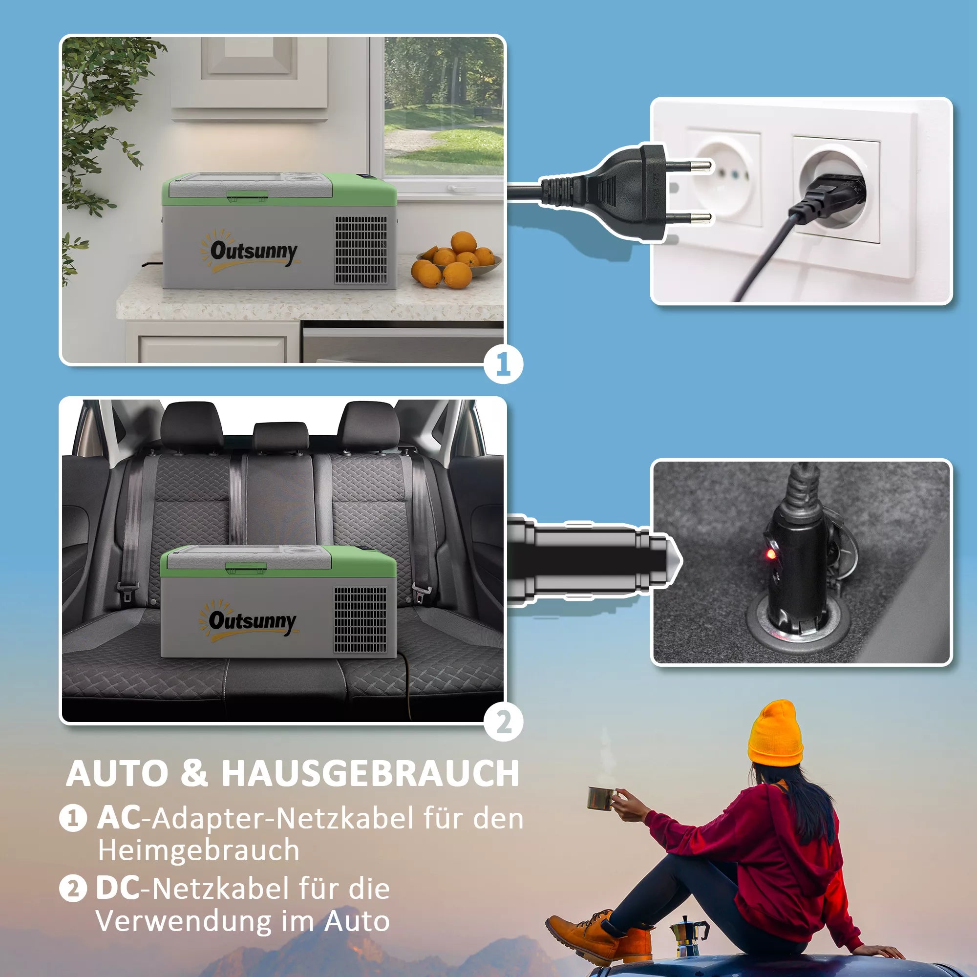 Automobilinis šaldytuvas, šaldymo dėžė, 16 l, nuo -20 °C iki 10 °C, ECO/MAX, 60 x 32 x 26 cm, žalia/pilka