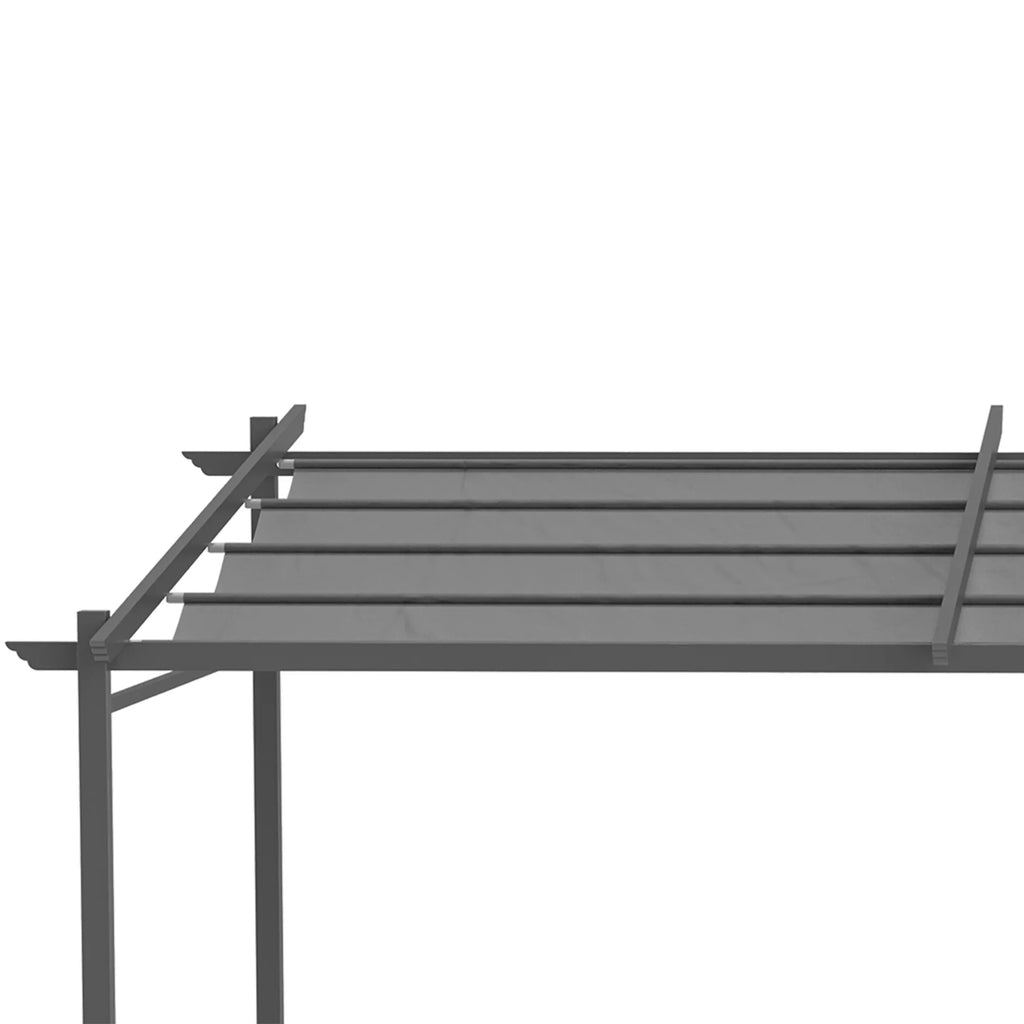 Pergola, su tvirtinimo elementais, ištraukiamas stogas, 3,97 m x 2,95 m x 2,3 m, tamsiai pilka