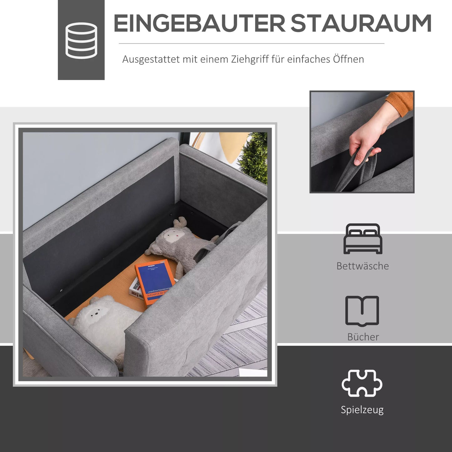 2 vietų sofa, "Couch" su daiktadėže, medinės kojelės, minkšta sofa su velvetine išvaizda svetainei, miegamajam, 117x 62 x 78 cm, pilka