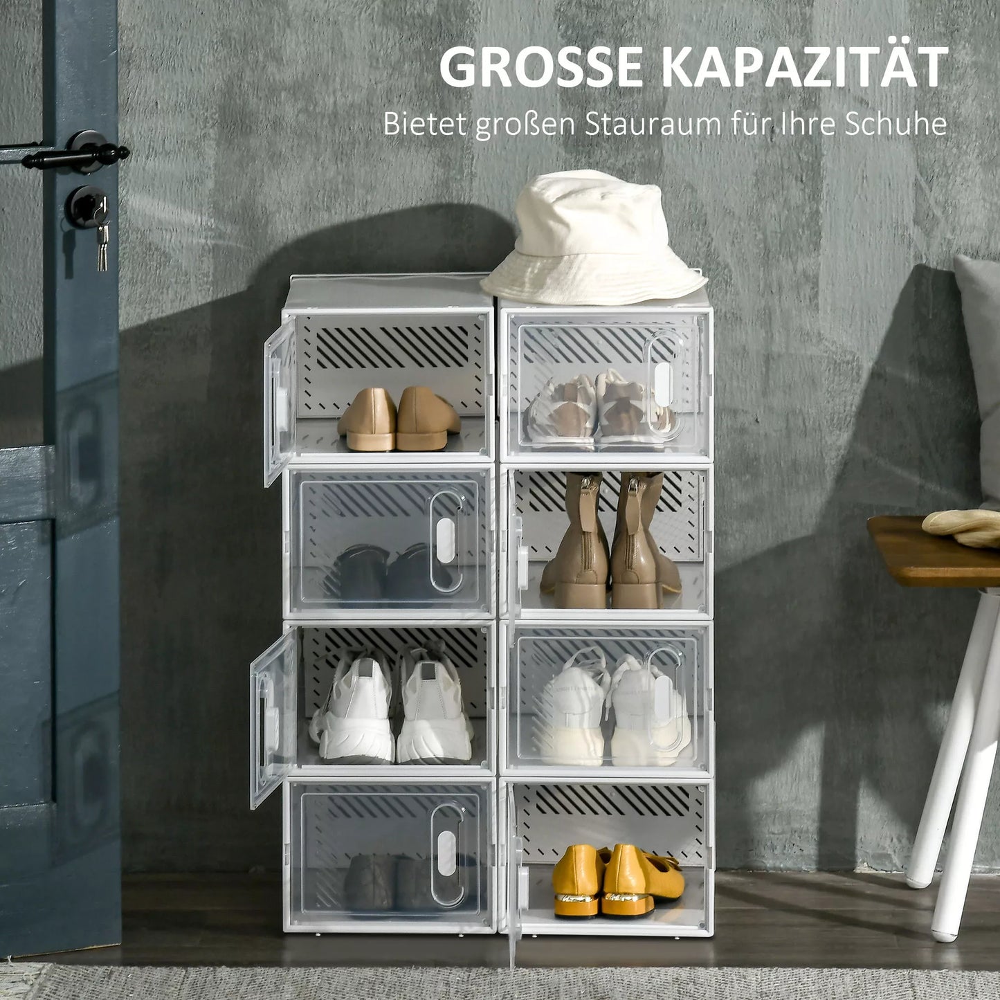 Modulinė lentynų sistema su 8 skyreliais, jungiama, 25 cm x 35 cm x 19 cm, permatoma