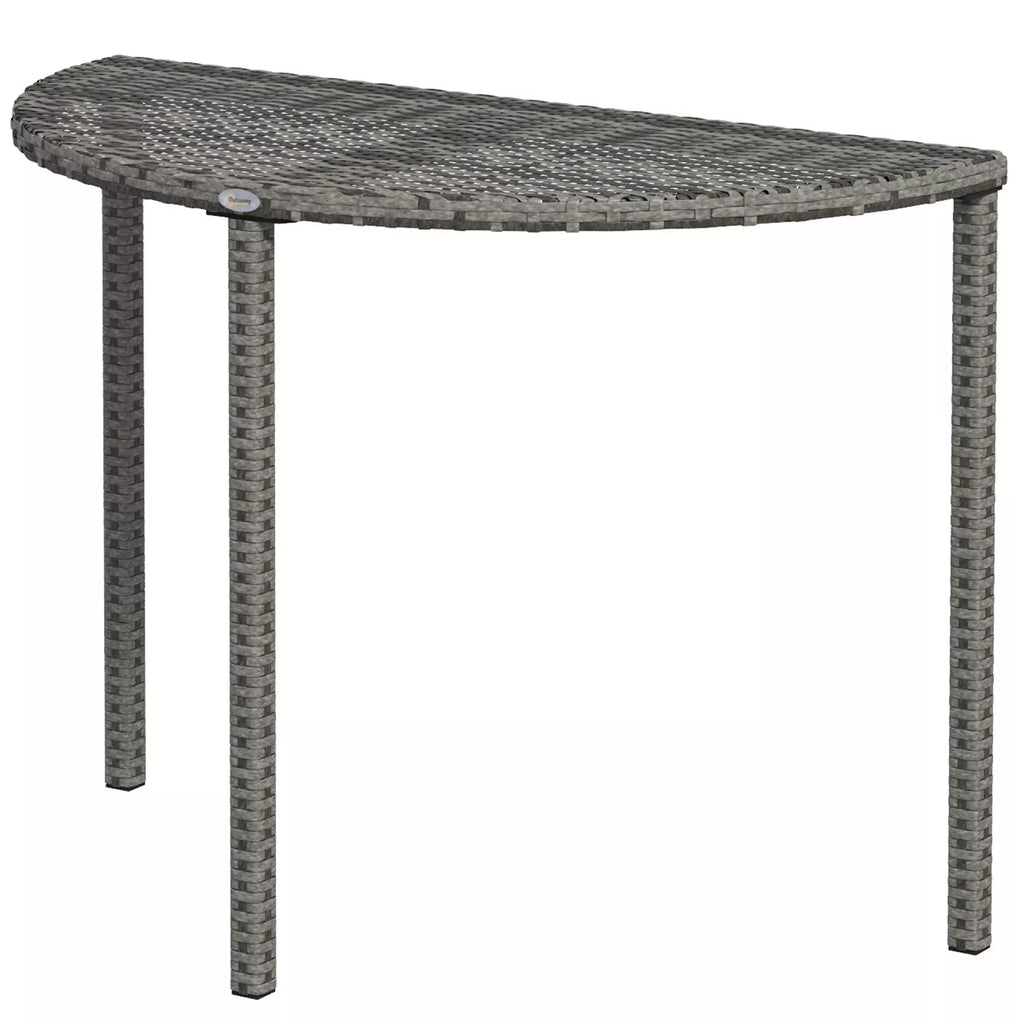 Balkono stalas, pusapvalus, poliratanas + metalas, 100x50x74 cm, pilkos spalvos