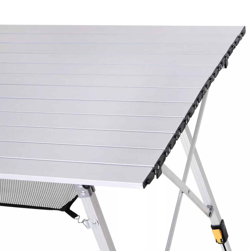 Pikniko sulankstomas stalas, sulankstomas stalas, aukščio reguliuojamas kempingo stalas, su nešimo krepšiu, aliuminis, sidabrinis, 120 x 69 x 59–78 cm