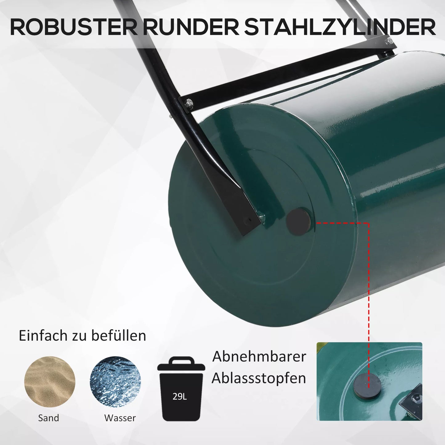 Vejuvolas, sodo volas su U formos rankena, 31 cm skersmens, 30 cm darbinio pločio, 40 L talpos vandeniui/smėliui, metalinis, žalias