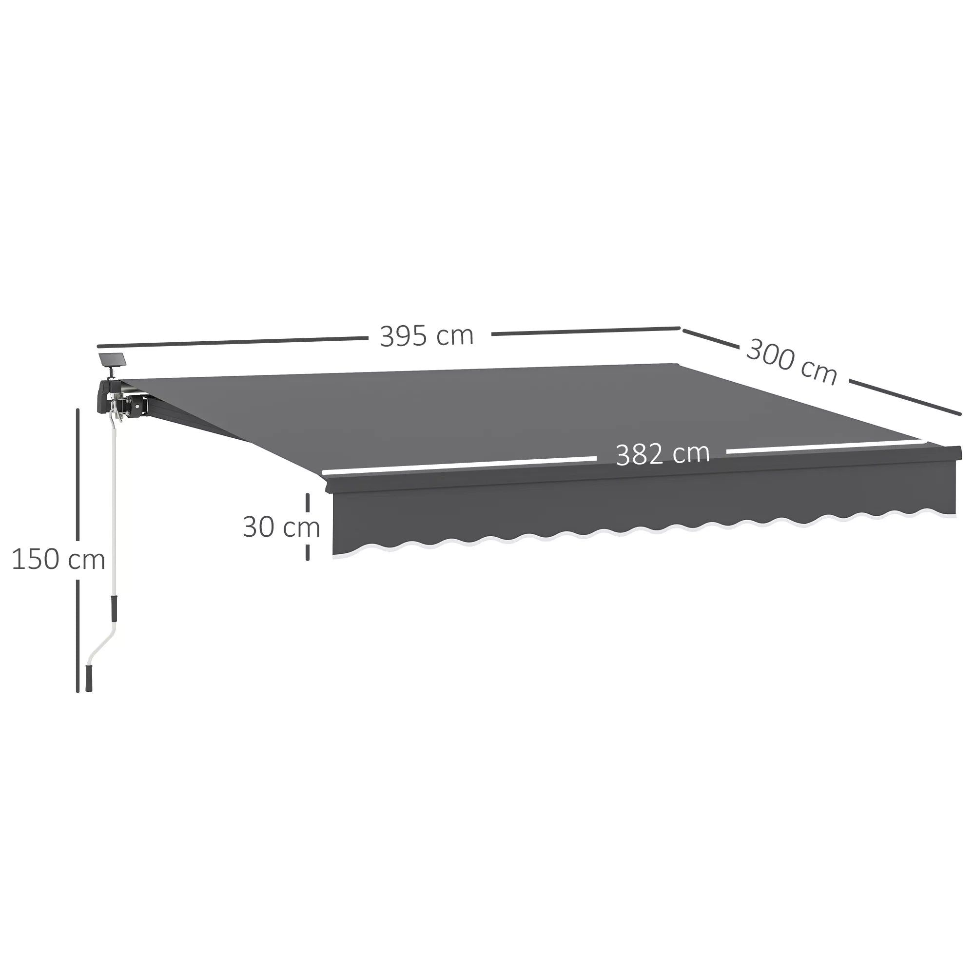 Tvirtinamas markizė su rankine rankena Saulės šviesos lankstinis markizė Markizė Saulės apsauga UV 50+ 400 cm pločio Pilka