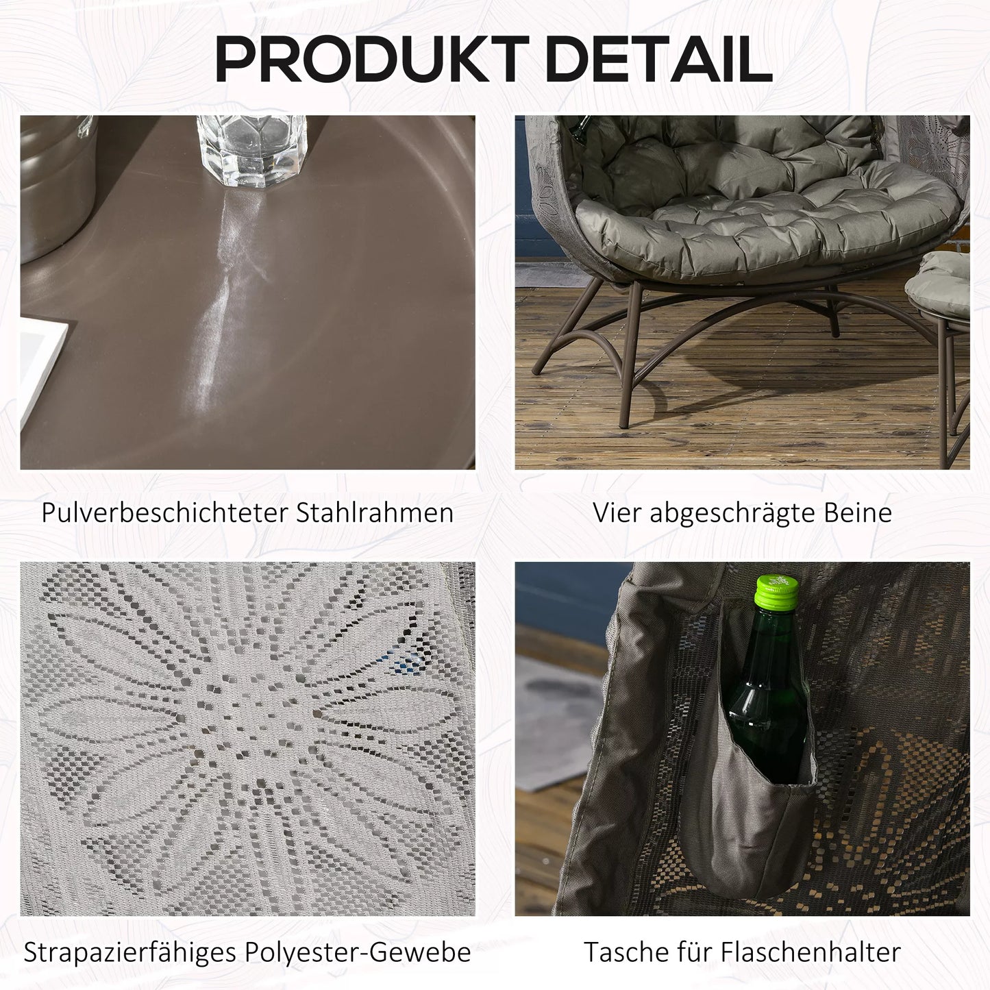 Sodo baldų komplektas, 2 pinti foteliai su staliuku, sulankstomas, sėdimosios pagalvėlės, metalinis rėmas, spalva: smėlio