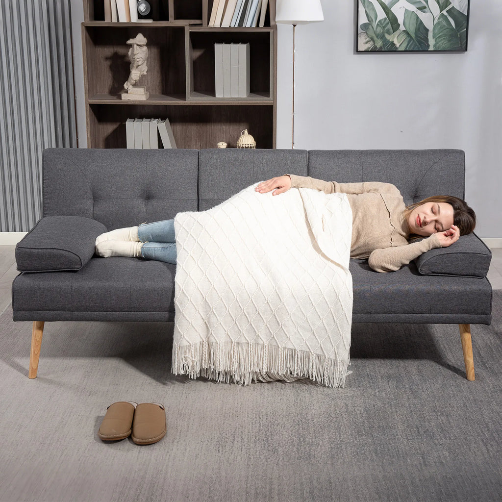 Skandinaviško dizaino trivietė sofa-lova, 2 pagalvėlės, pilka + natūrali spalva
