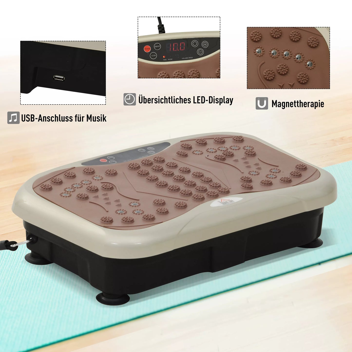 Vibracinė plokštė | Vibrotreneris | Treniruoklis su LED ekranu, USB garsiakalbiu, treniruočių juostomis ir nuotolinio valdymo pulteliu