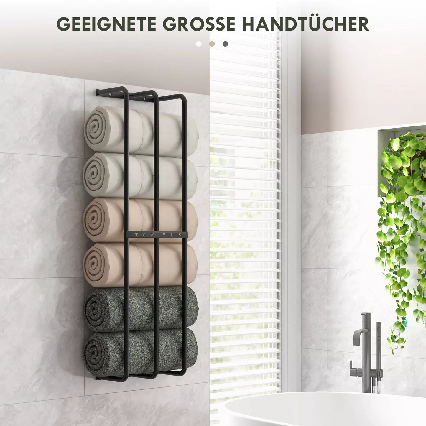 Rankščių laikiklis, sieninis laikiklis 6 dideliems rankšluosčiams, Metalo, 21x12x74cm, Juodas