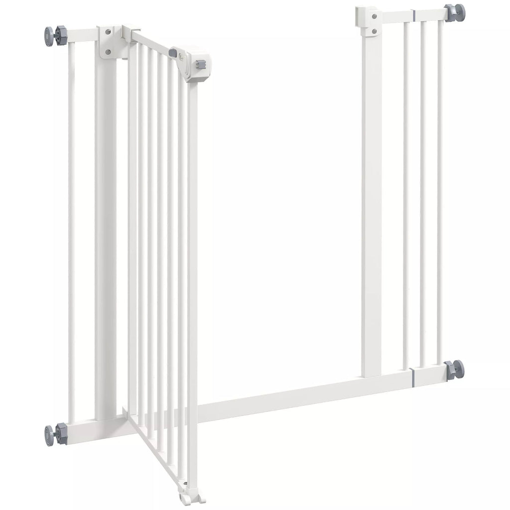 Durų apsauginės grotelės šunims, užtvaros, apsauginės grotelės naminiams gyvūnams, metalas, plastikas, 74–87 cm, baltos spalvos