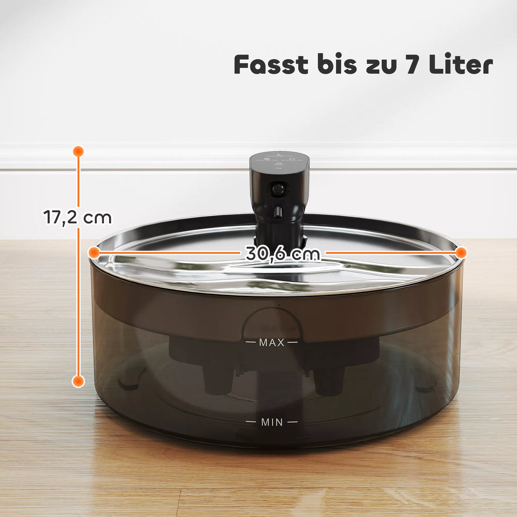 Katės girdykla fontanėlis 7L su LED apšvietimu ir filtru, nerūdijančio plieno, juodas