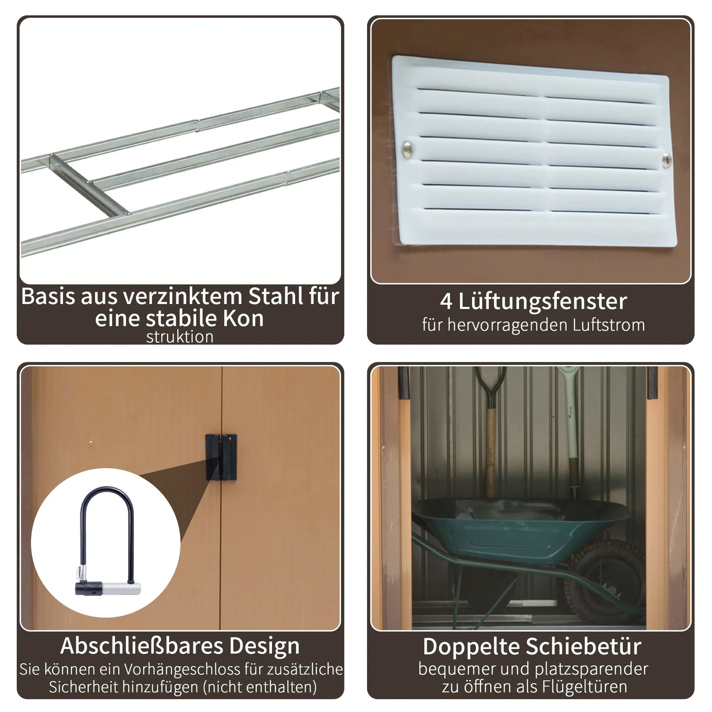 Outsunny Metalo ūkinis namelis su stumdomomis durimis 2,13 x 1,30 x 1,85cm Geltonas Outsunny