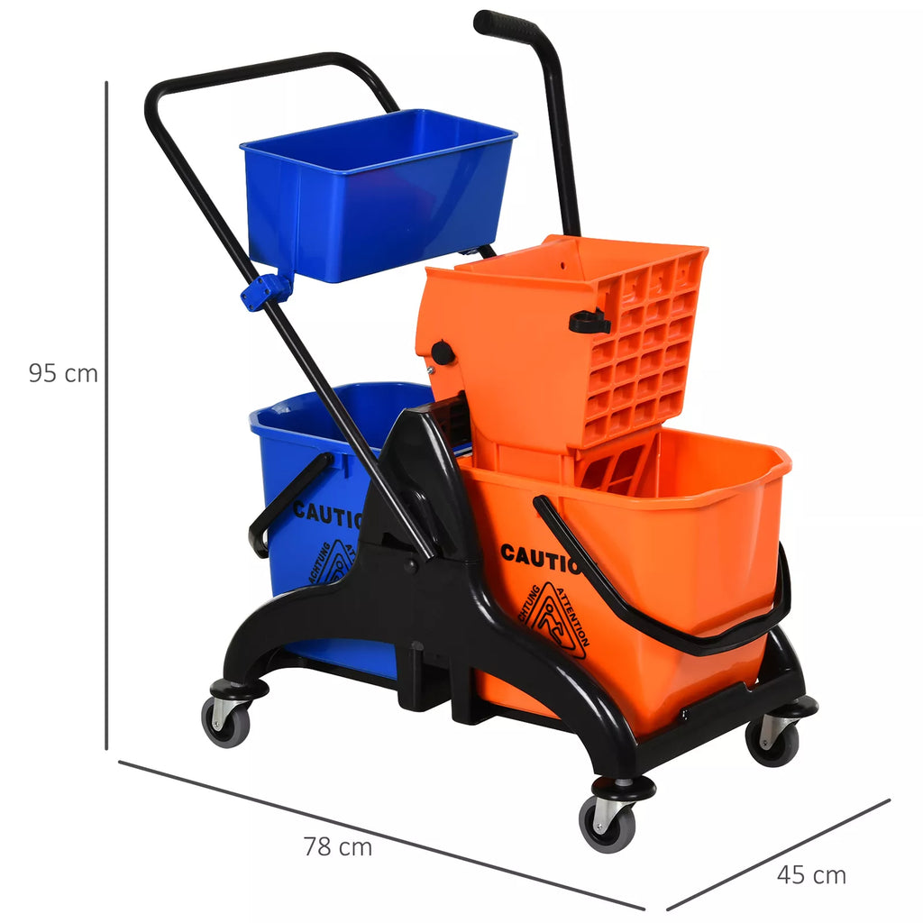 Valymo kibiras, šluotos kibiras, su ratukais, 26 litrai, plastikas, metalas, oranžinis