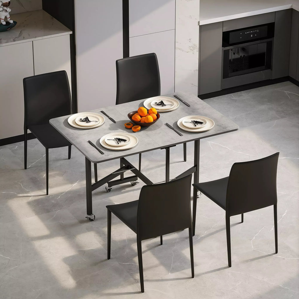 Valgomojo stalas 4–6 asmenims, sulankstomas stalas su ratukais, plieninis rėmas, 52,5–120 x 80 x 73 cm, pilkos spalvos