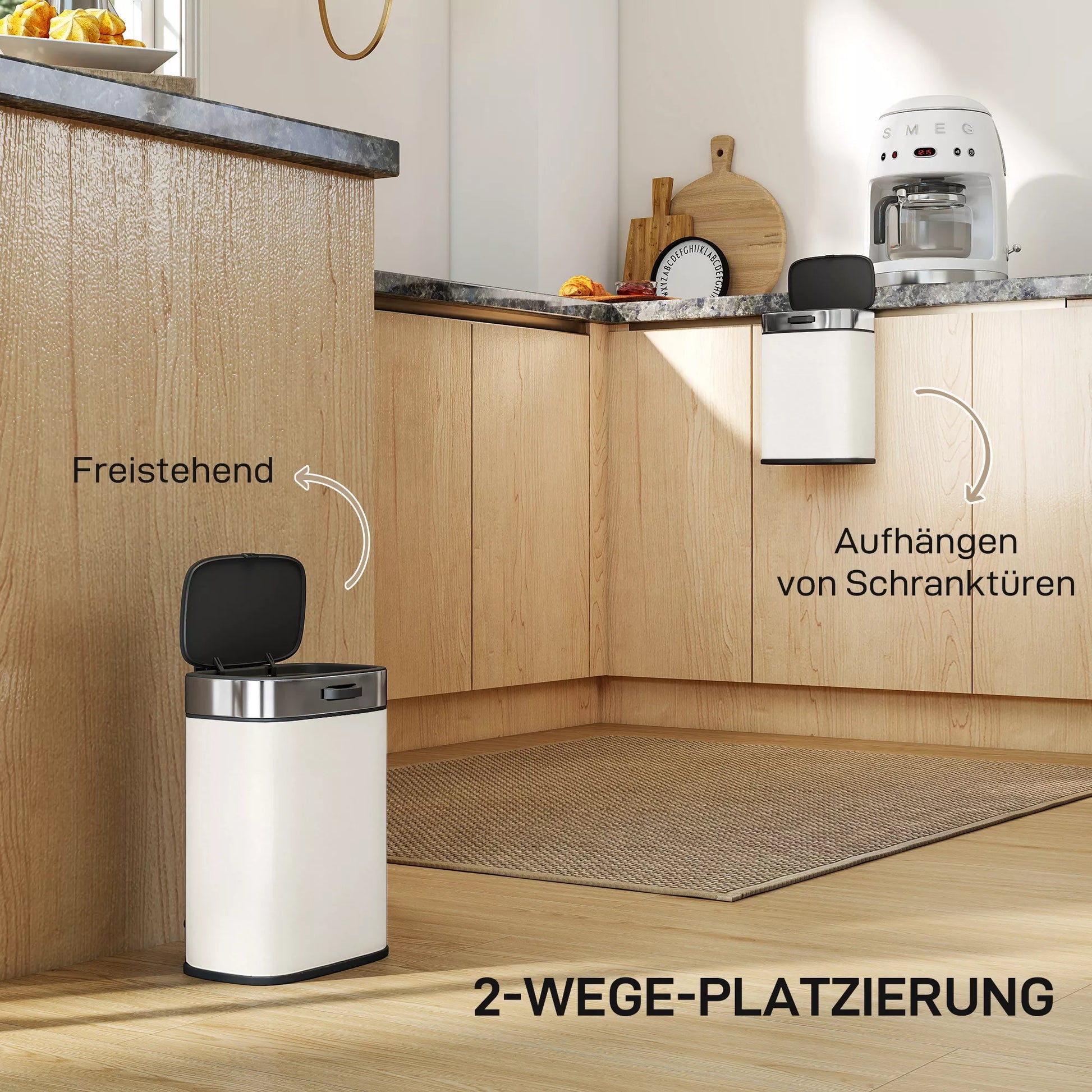 5 L šiukšliadėžė, pastatoma laisvai arba pakabinama, nerūdijantis plienas, kreminės baltos spalvos