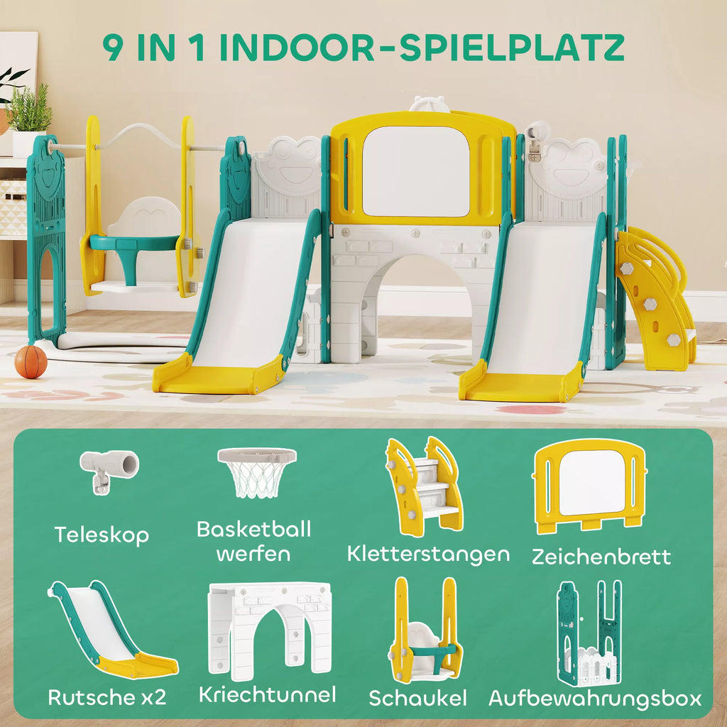 Čiuožykla ir sūpynių komplektas 9-in-1 vaikams nuo 1 metų, geltona