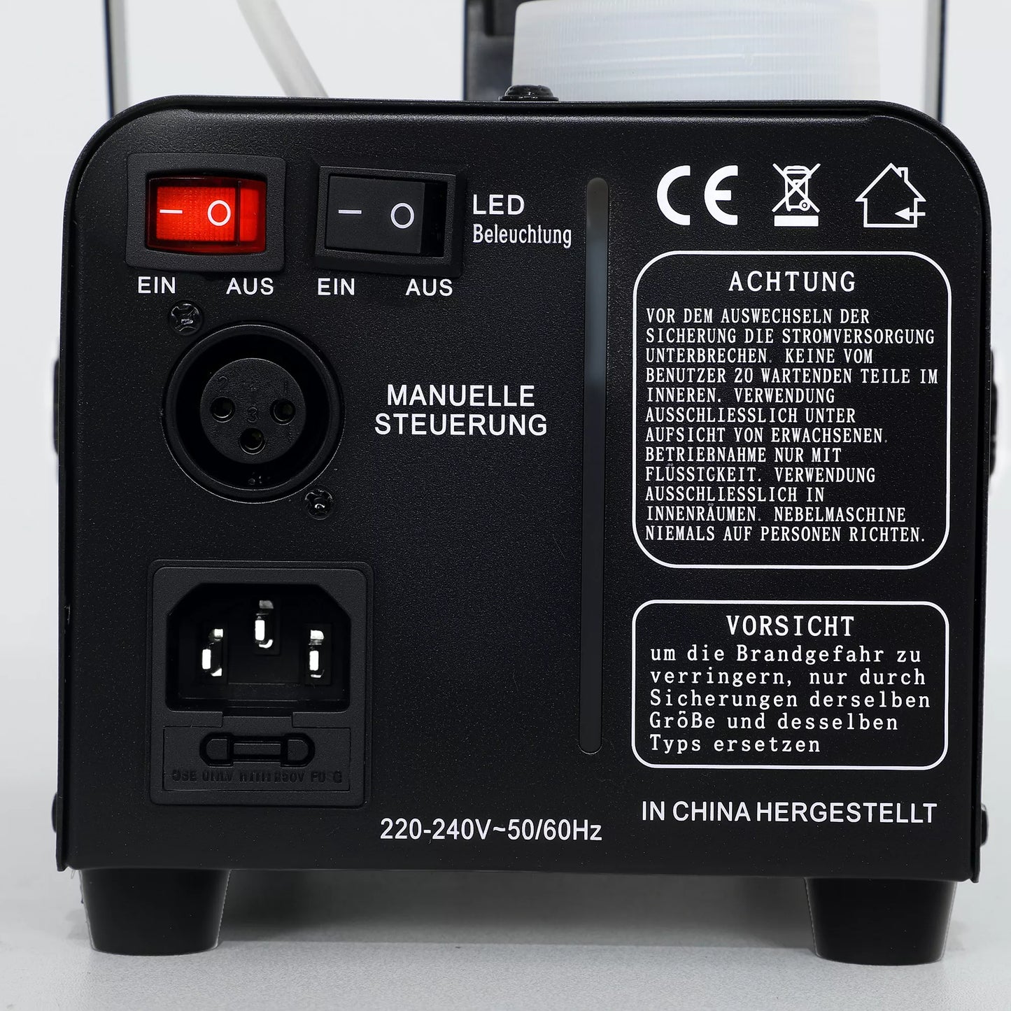 Dūmų mašina, nuotolinio valdymo pulteliai, šviesos efektai, pakabinamas, juodas