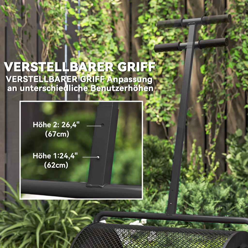 Kompostų barstytuvas 75L 61x40cm Trąšų barstytuvas Vejos sodas su T-rankena Tinklinis krepšys Metalas Juodas