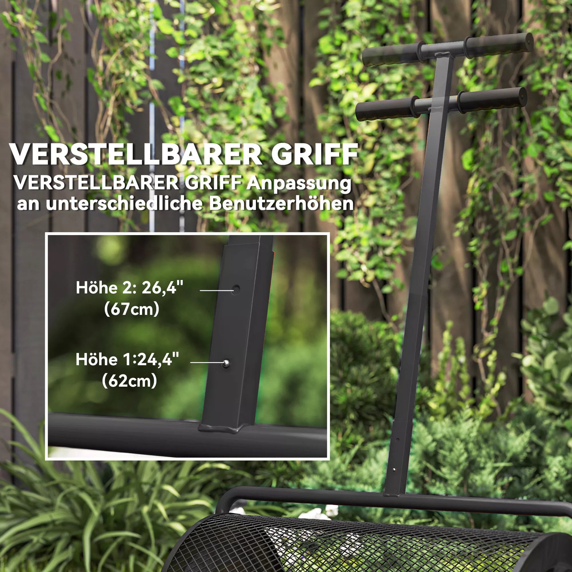 Kompostų barstytuvas 75L 61x40cm Trąšų barstytuvas Vejos sodas su T-rankena Tinklinis krepšys Metalas Juodas