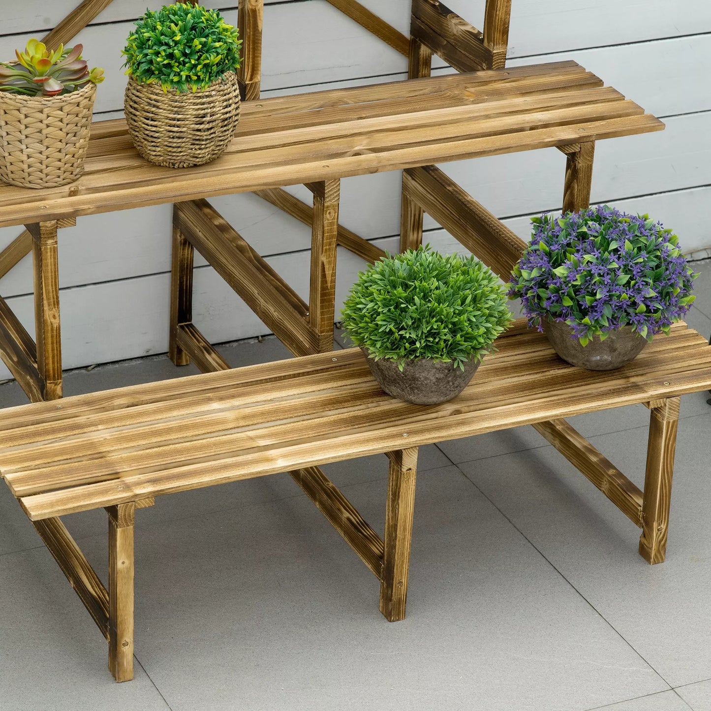 Pakopinis augalų/gėlių stovas, 3 pakopos, eglės mediena, 100 x 80 x 78cm