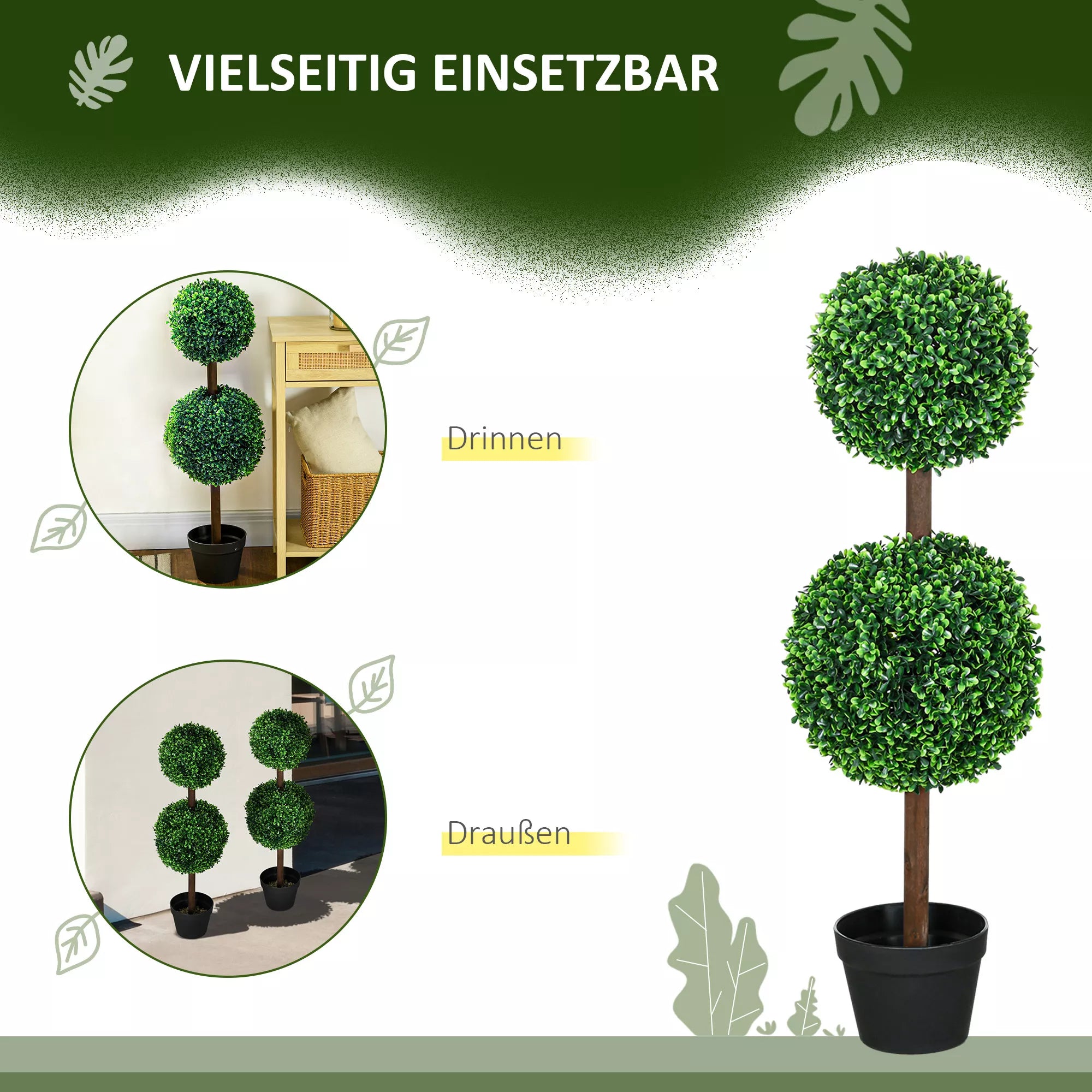 Dirbtinės gėlės, 2 vnt. rinkinys, bukszusas, 90 cm dirbtinė gėlė, dirbtinis medis, dekoratyvinė gėlė vidaus ir lauko erdvėms, žalia