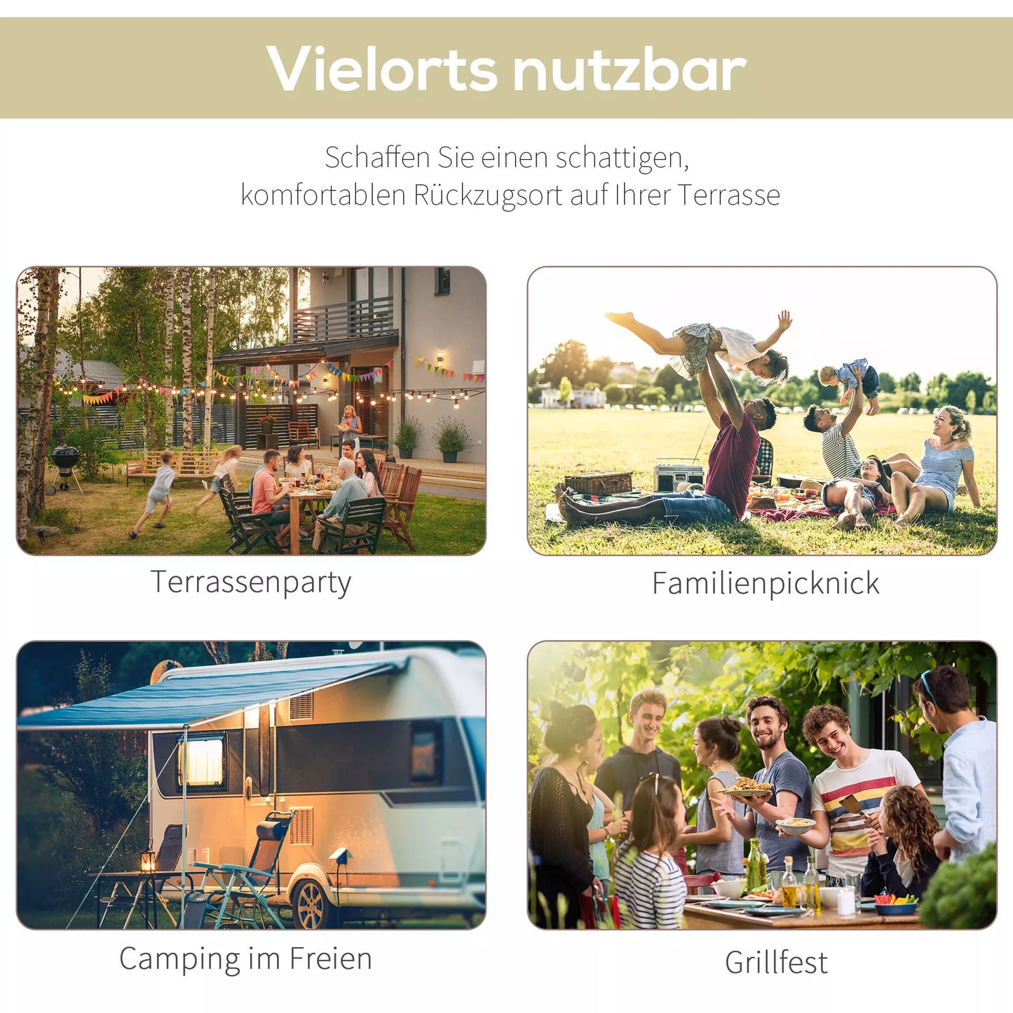 Paviljonas su atlenkiamu stogo prailginimu, atsparus atmosferos poveikiui, 3 x 2,5 m, kreminės baltos spalvos