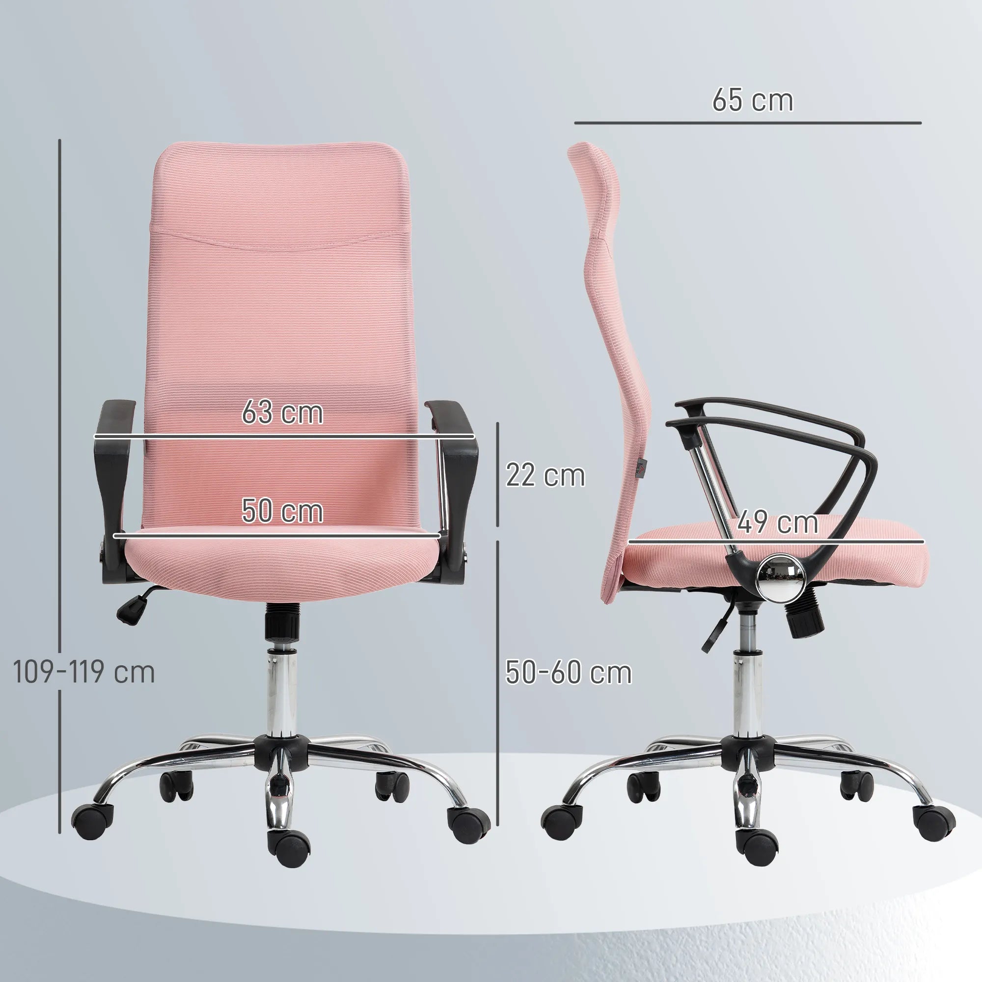 Ergonominė biuro kėdė su tinkleliu reguliuojamo aukščio rožinė