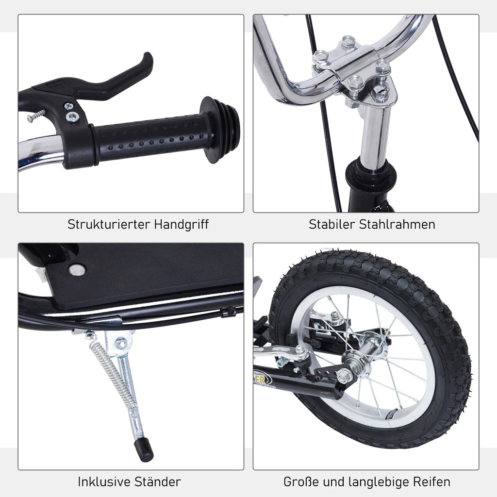 Vaikų paspirtukas 16/12 colių paspirtukas su stabdžiais Miesto paspirtukas Kickboard Vaikų paspirtukas vaikams nuo 5 metų Juodas 135 x 58 x 92-100 cm