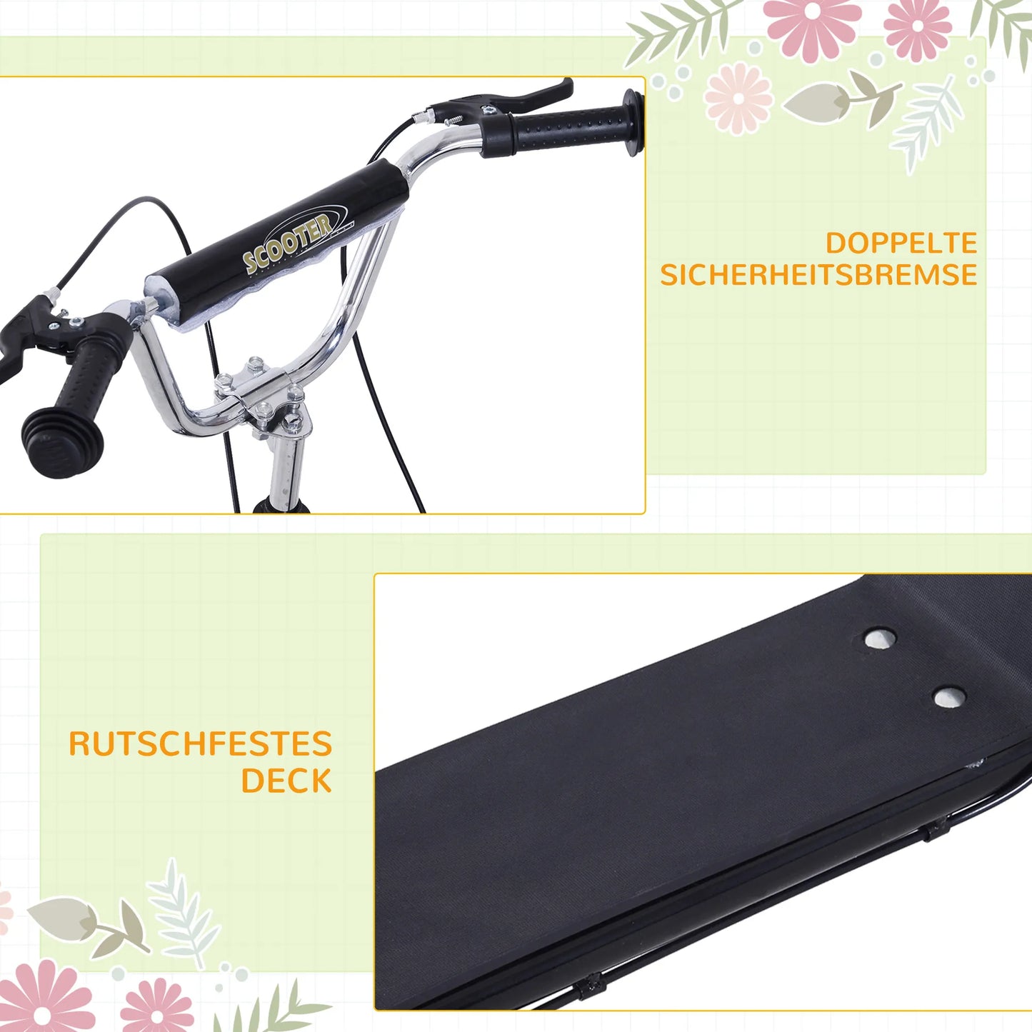 Vaikų paspirtukas su pneumatinėmis padangomis Kickscooter Scooter Paspirtukas Miesto paspirtukas vaikams Kickboard 16 colių nuo 5 metų Aukščio reguliavimas Juodas 143 x 58 x 92-100 cm