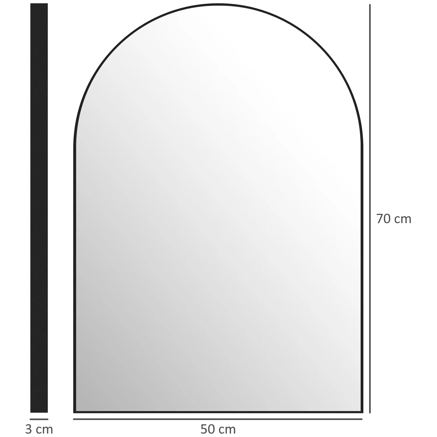 Išlenktas vonios veidrodis, 50 x 70 cm, vonios veidrodis su aliuminio rėmu, dekoratyvinis veidrodis, virtuvė, juodas