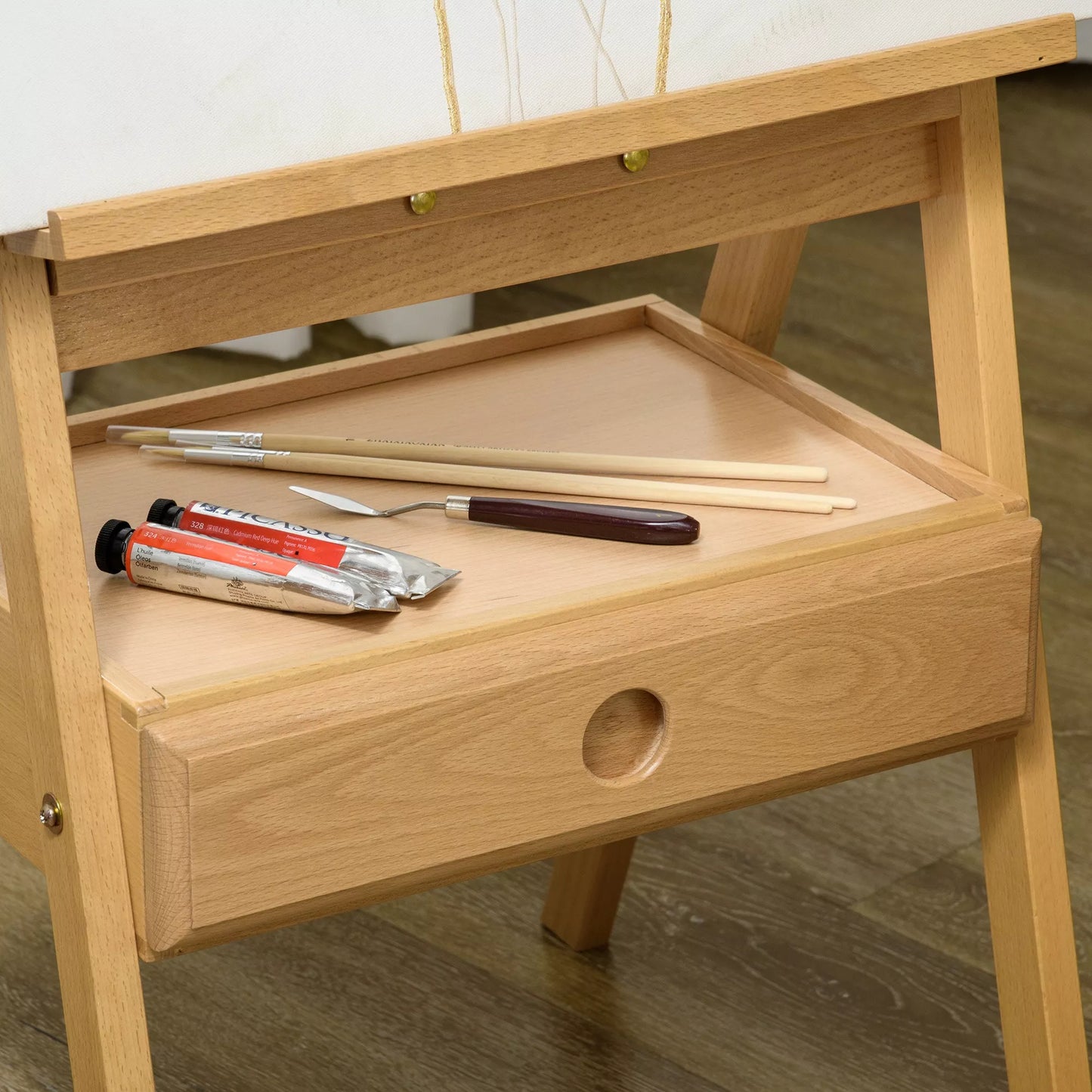 Dailininko molbertas, aukščio reguliavimo, su 1 stalčiumi, natūralus + juodas