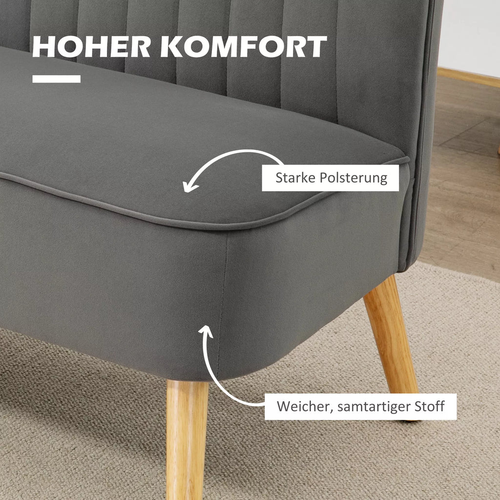Sofa 2-vietė su medinėmis kojelėmis, 117 cm, tamsiai pilka