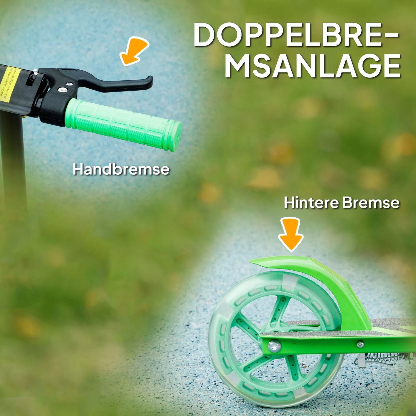 Vaikiškas paspirtukas, dvigubi stabdžiai, metalinis rėmas, atrama kojai, sulankstomas, 3-8 metai, žalias