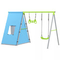 3-in-1 supynės rinkinys, žaidimų palapinė, supynės, gimnastikos žiedai, metalas, plastikas, žalia spalva