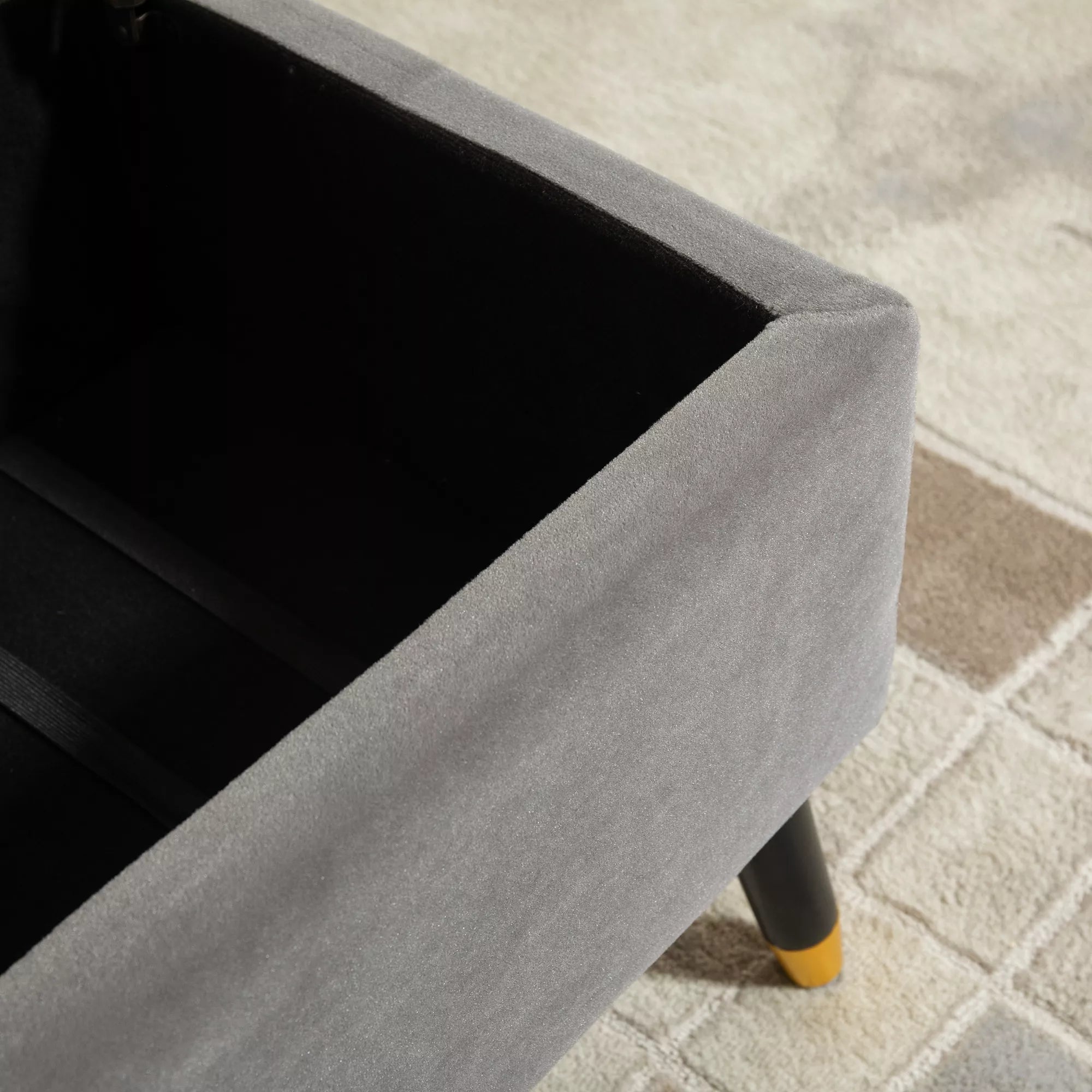 Sėdimoji sofa, minkšta sofa su daiktų laikymo vieta, skrynia-soda, metalas, putplastis, kaučiukmedis, anglies pilka, 110 x 43 x 45 cm
