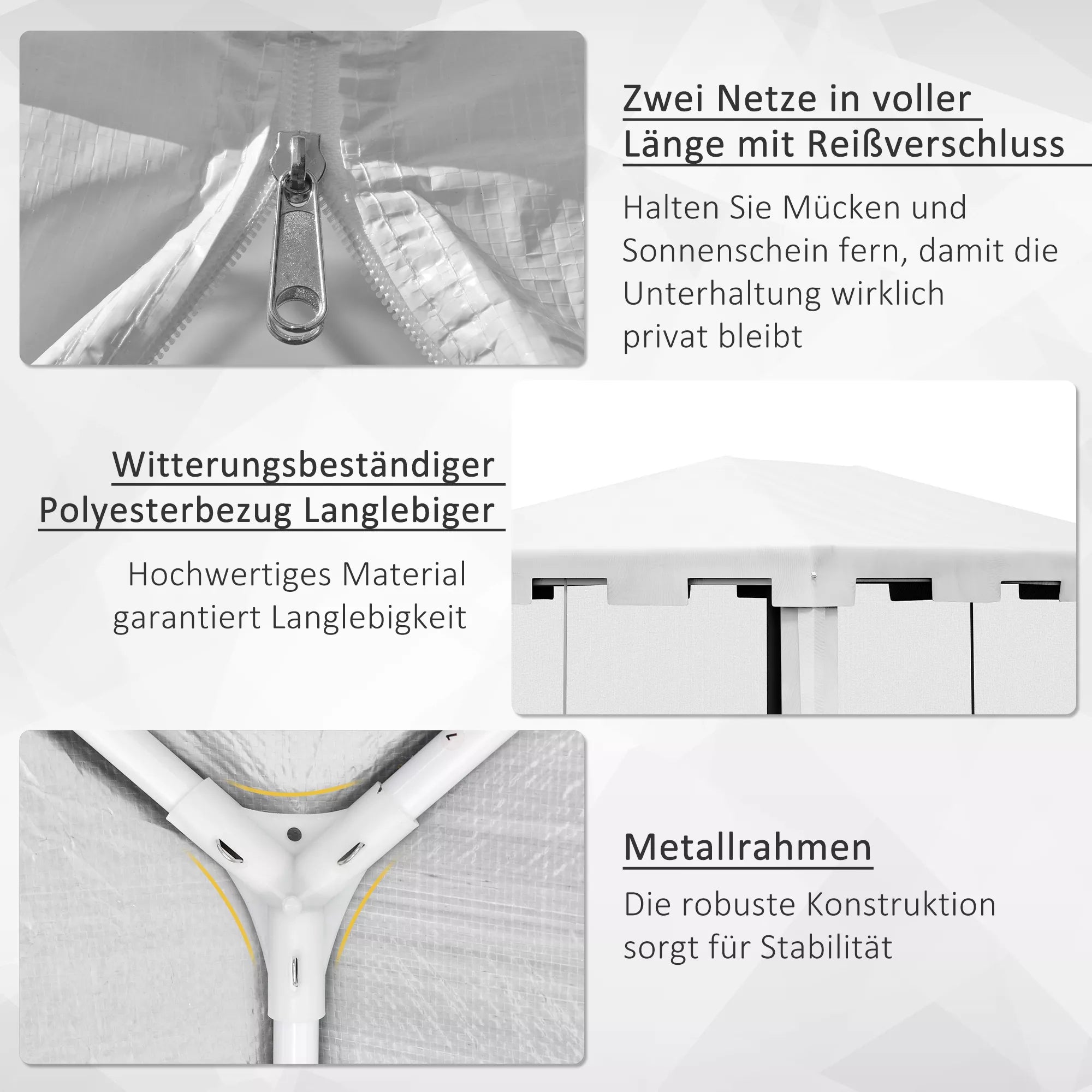 Sodo paviljonas 3 x 3 m, atsparus oro sąlygoms, sulankstomas, 395 cm x 295 cm x 255 cm, baltas