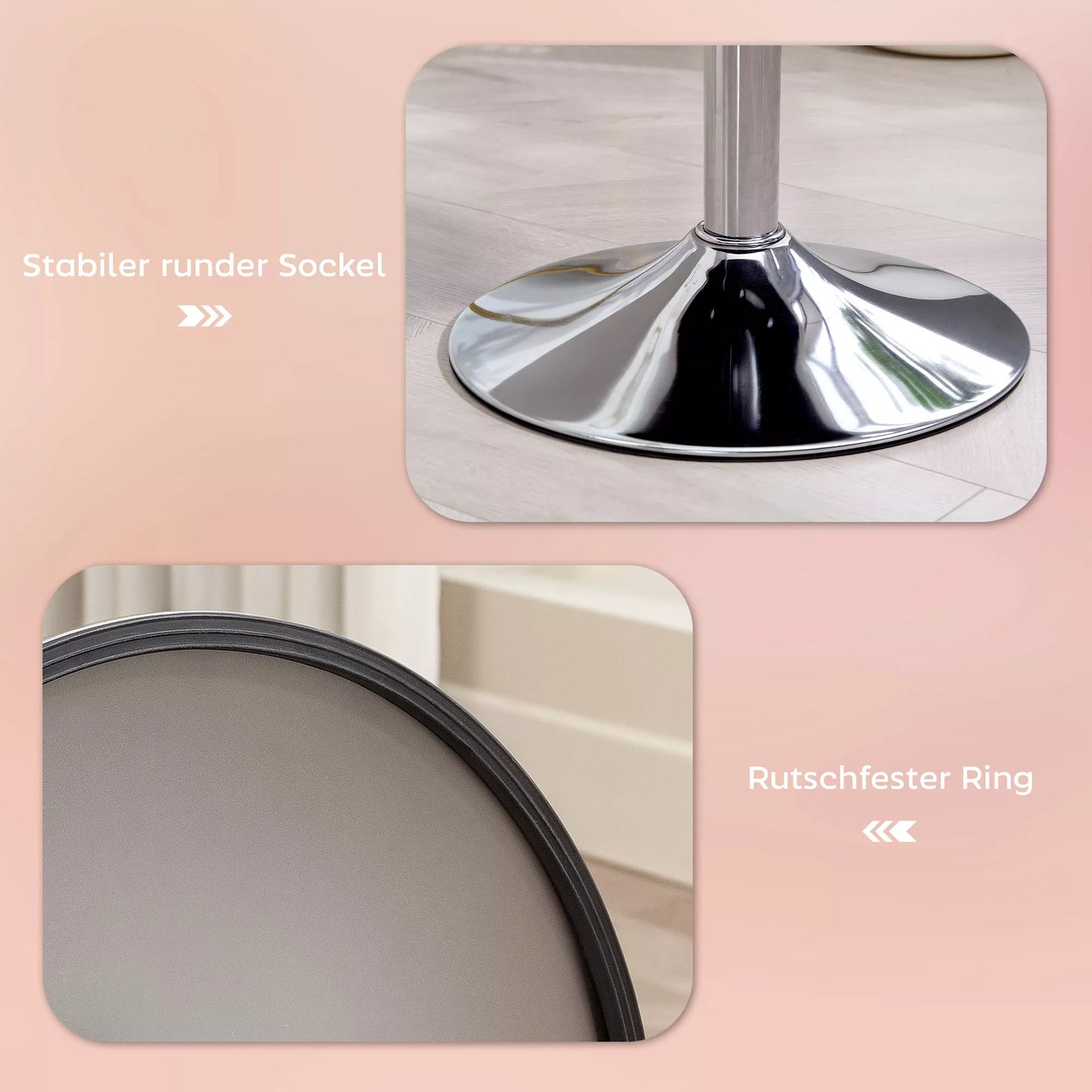 Baro kėdė, Paminkštinta baro kėdė su metaliniu rėmu, Kordilės išvaizdos, Reguliuojamo aukščio 360° besisukanti Rožinė