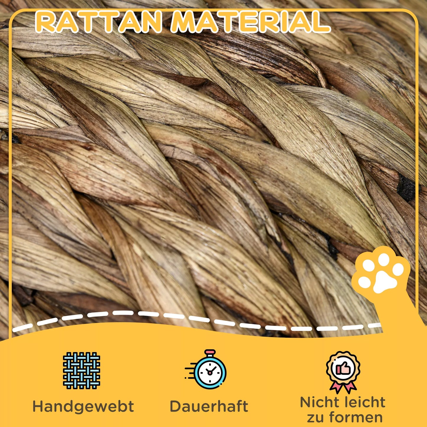 Rotango katės krepšys, urvas, namelis, lova su pagalvėle, augintinio lova, vandens hiacintas, kava, 40 x 37 x 51 cm