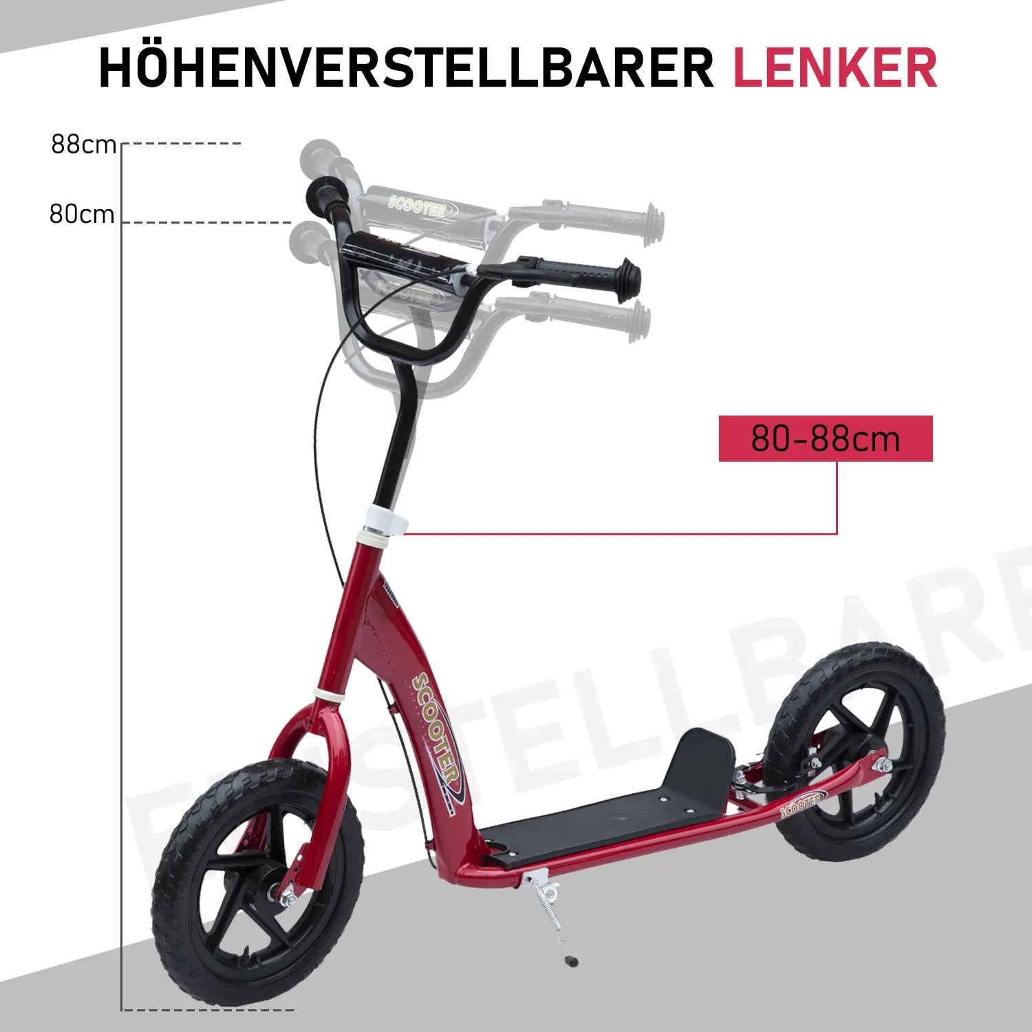 Vaikų paspirtukas su galiniu stabdžiu Kickscooter 12 colių paspirtukas Roller Scooter Cityroller vaikams Kickboard Reguliuojamo aukščio plienas EVA Raudonas 120 x 52 x 80-88 cm