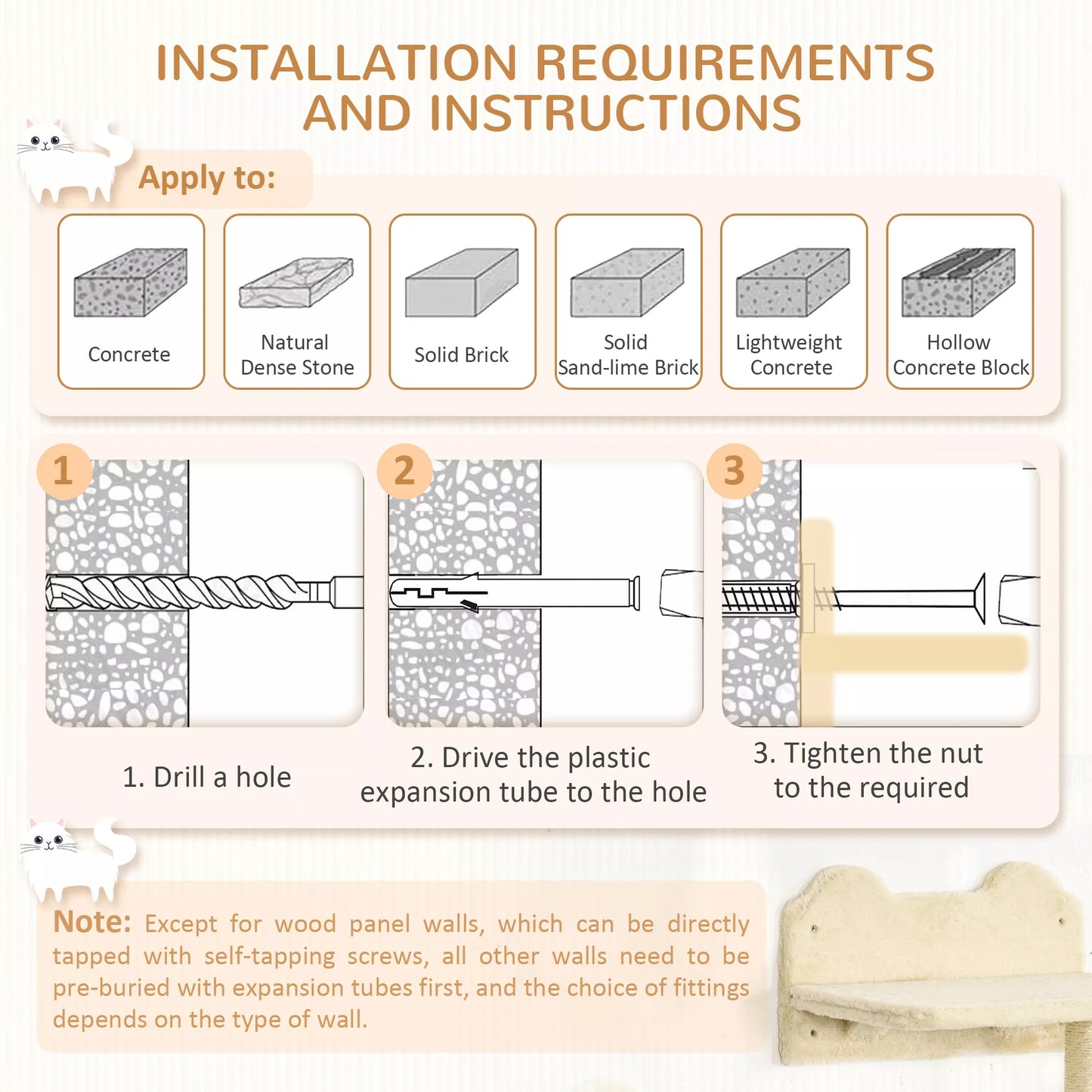 Kopimo pakopos, laipiojimo sienelė, kačių laipteliai, 4 dalių komplektas, su draskykle, hamaku, smėlio spalvos + kreminės baltumo, 40 x 28 x 73cm