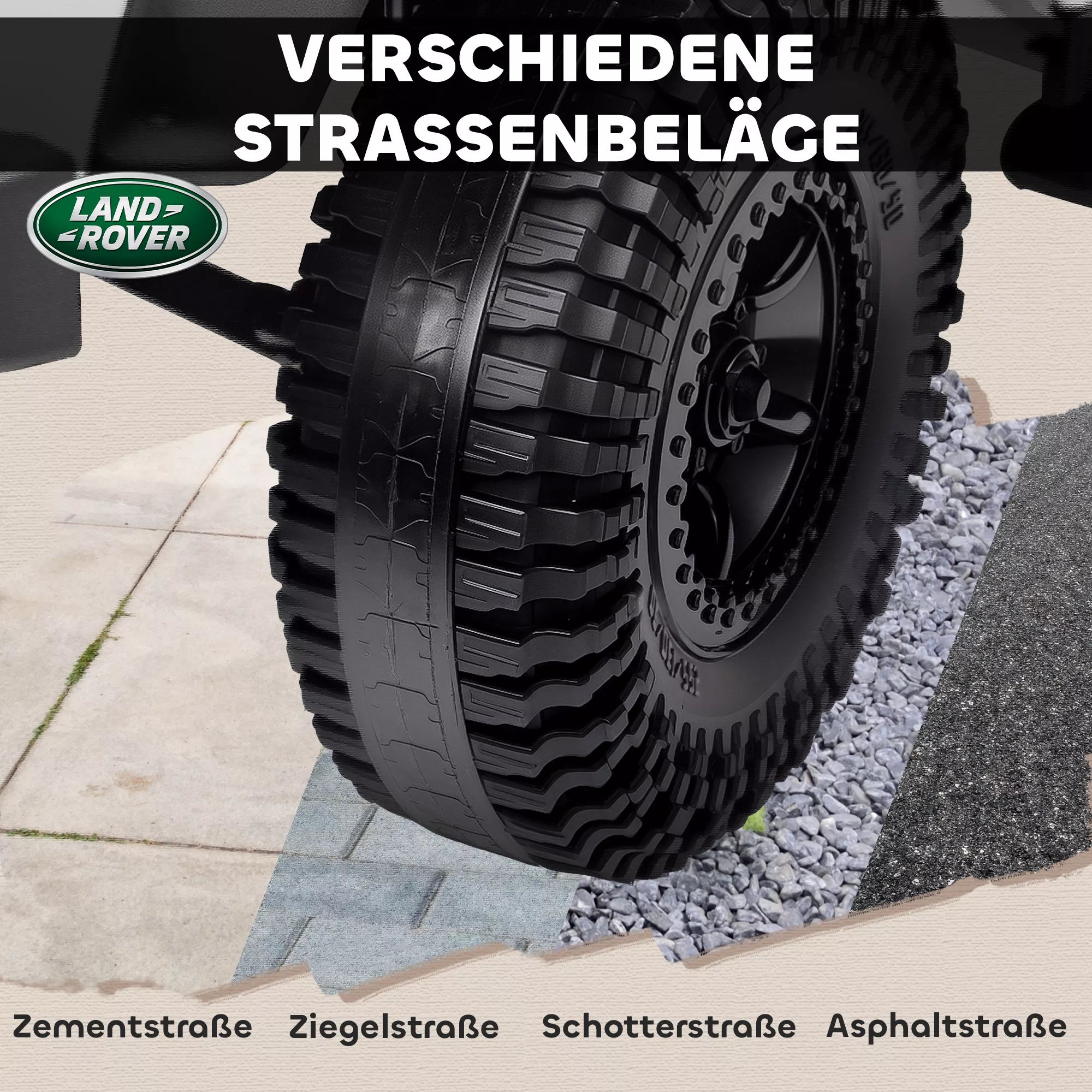Moteris laiko nuotolinio valdymo pultą, baltas Land Rover Defender elektromobilis priekiniame plane