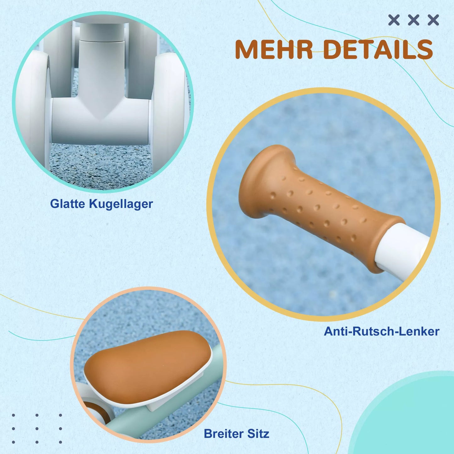 Balansinis dviratukas, reguliuojama sėdynė, švelnūs ratai, 1-3 metukų, iki 20 kg, Žalias/Baltas