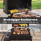 Plieninis anglies grilis, nešiojamas BBQ rūkintuvas su dangčiu, reguliuojama ventiliacija, dviejų lygių anglies dėžė, termometras