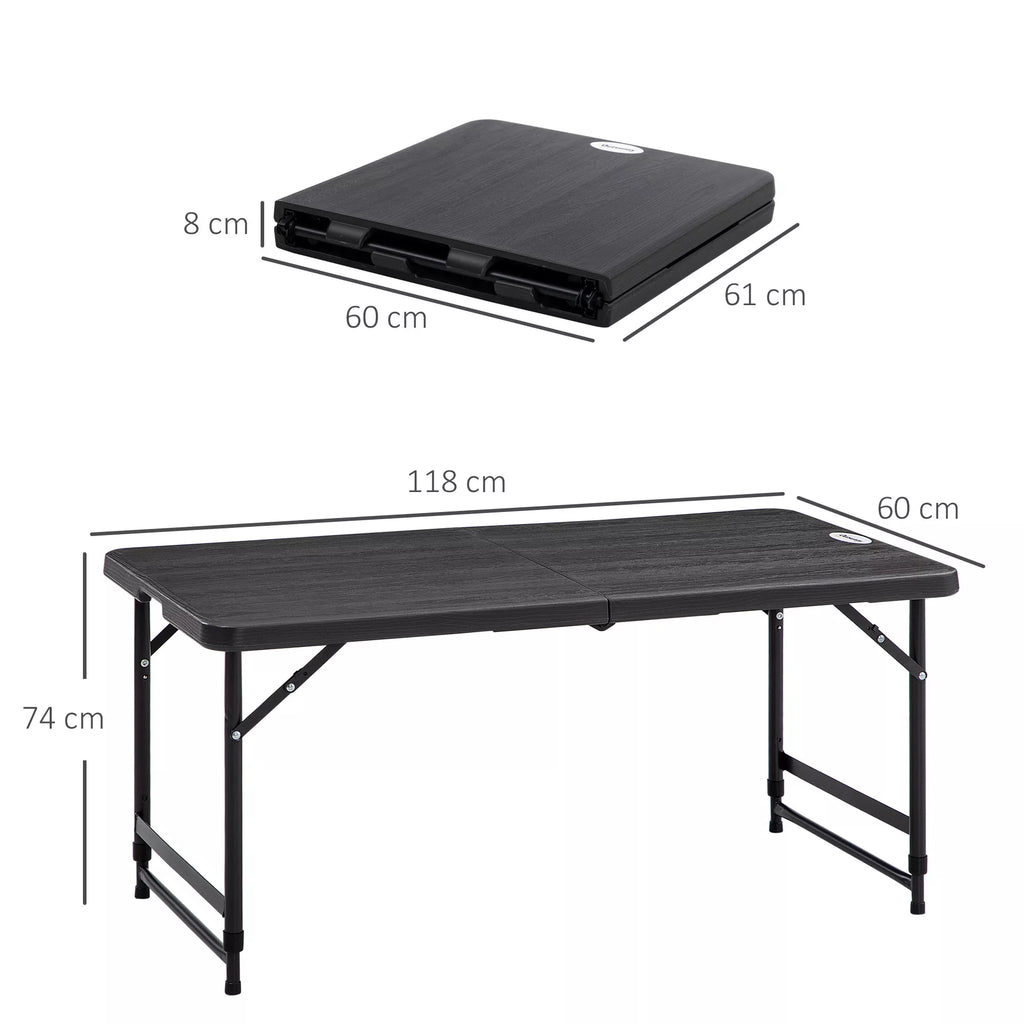 Lauko stalas, sodo stalas, 4 asmenims, sulankstomas, reguliuojamo aukščio, medžio imitacija, pilkos ir juodos spalvos, 118 x 60 x 74 cm
