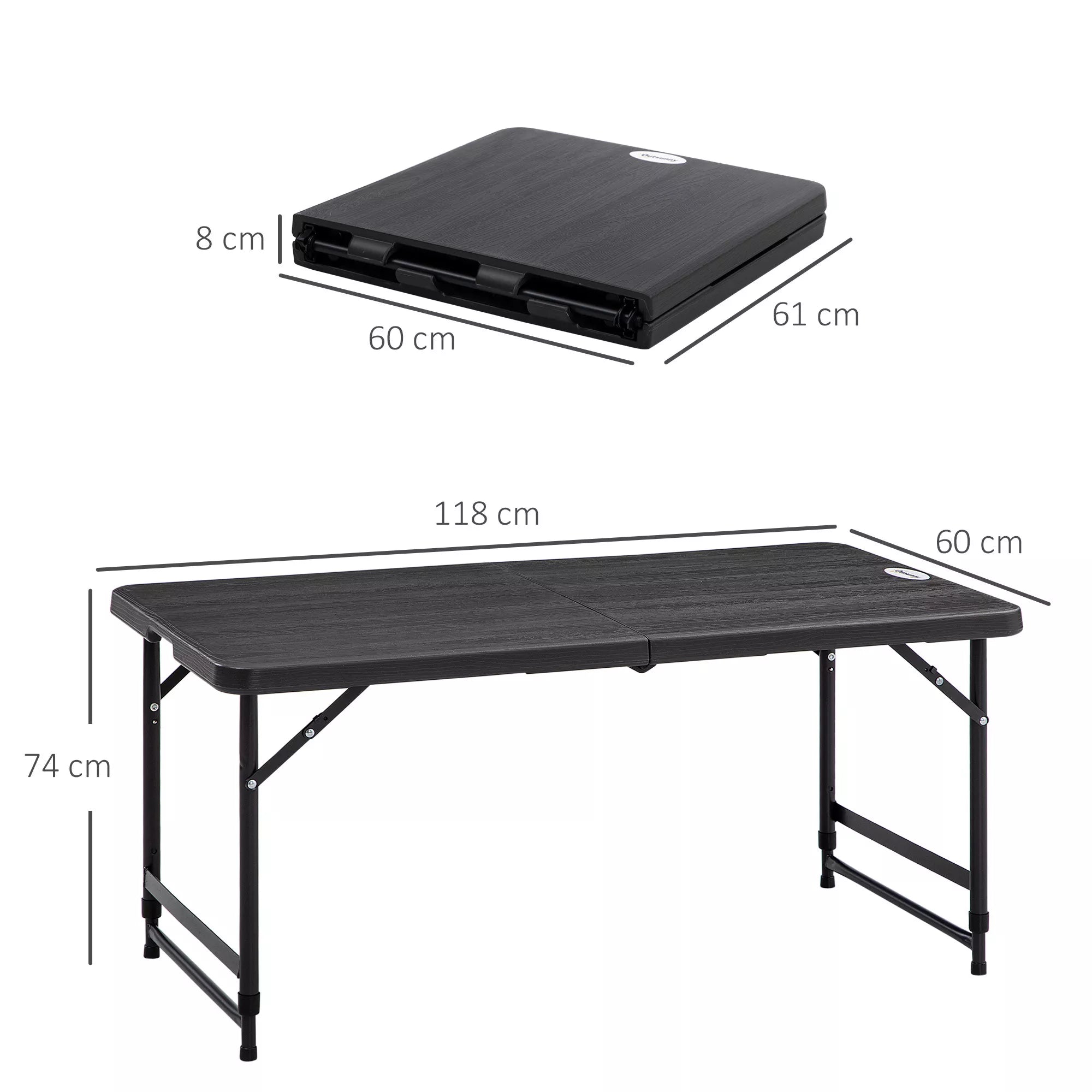 Lauko stalas, sodo stalas, 4 asmenims, sulankstomas, reguliuojamo aukščio, medžio imitacija, pilkos ir juodos spalvos, 118 x 60 x 74 cm